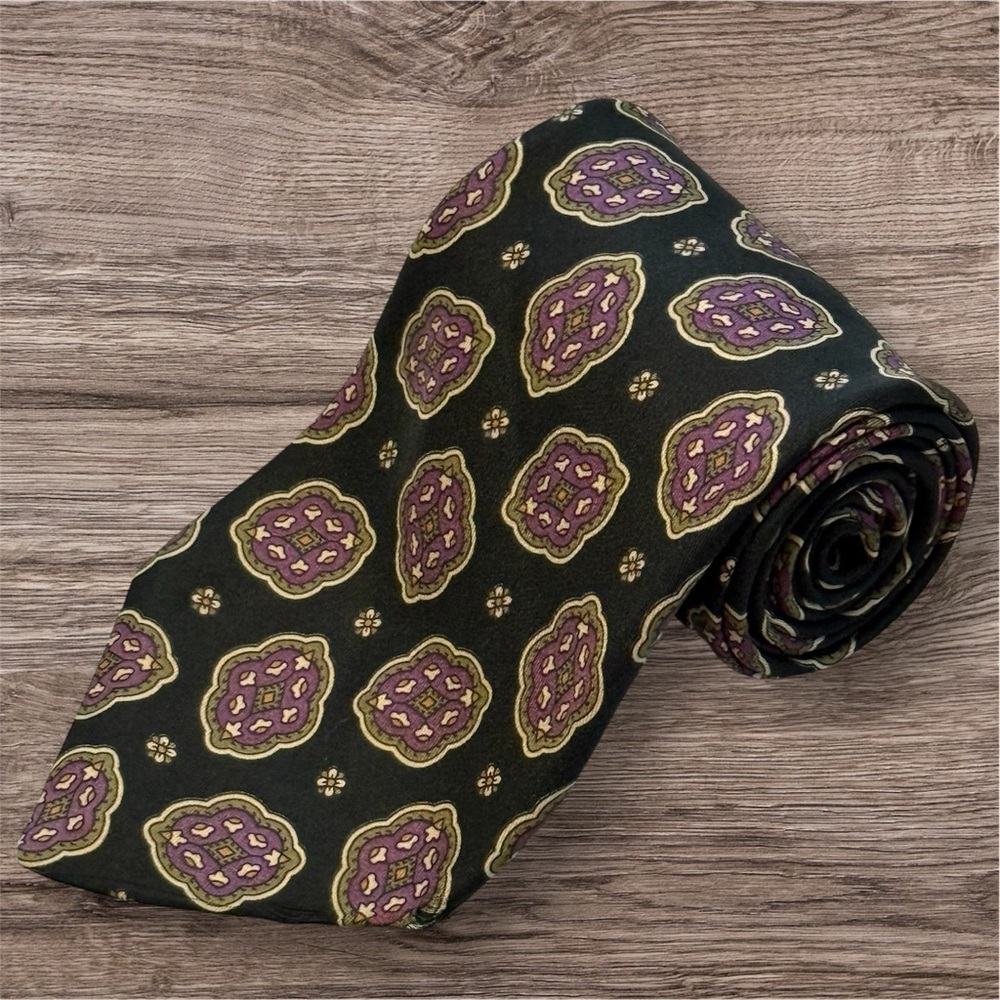 Vintage 90s Robert Talbott For Nordstrom Necktie Medallion Handmade Silk Tie